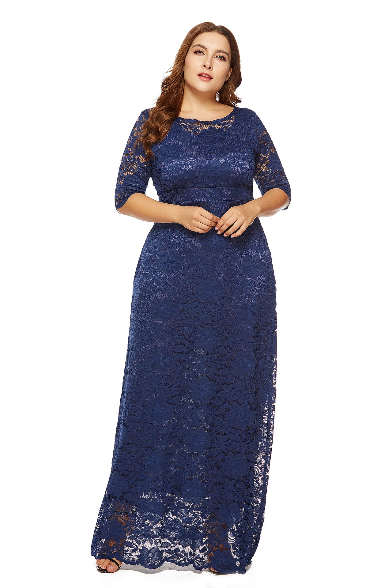 Plus Size Women New Hollow Lace Pocket Dress Dresses & Tops