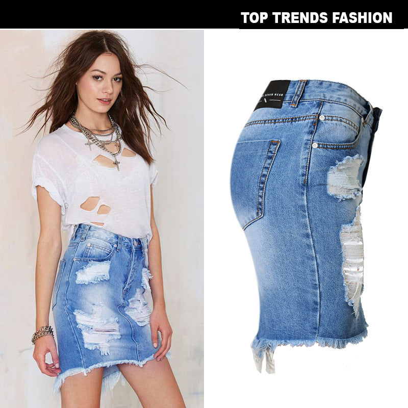 women's high waist slim hole ladies denim bag hip skirt irregular sexy hem tail after split apparel & accessories