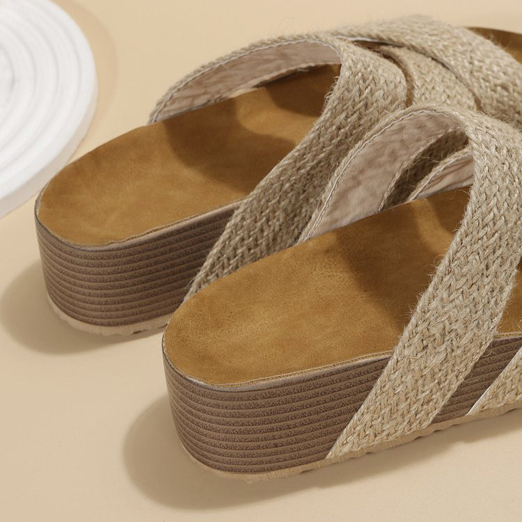 Woven Cross-strap Slippers Summer Platform Sandals Women Flat Beach Shoes Shoes & Bags