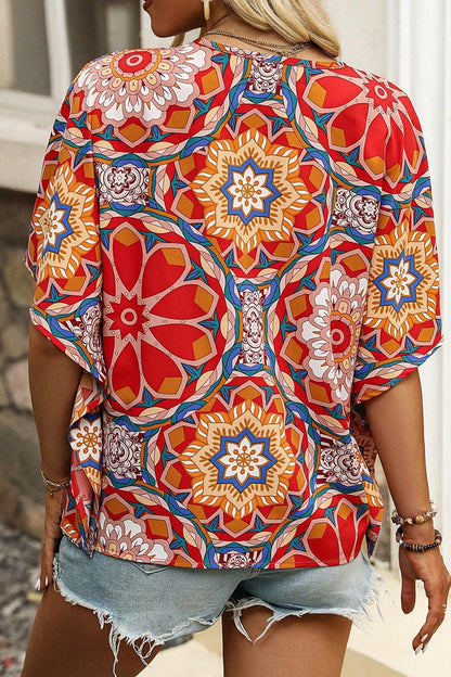 Printed V-Neck Half Sleeve Blouse apparel & accessories