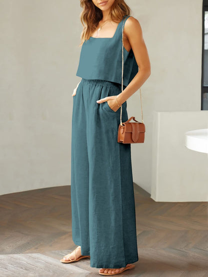 Square Neck Top and Wide Leg Pants Set apparel & accessories