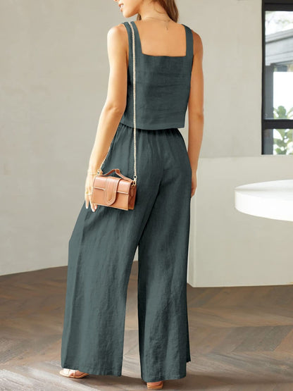 Square Neck Top and Wide Leg Pants Set apparel & accessories