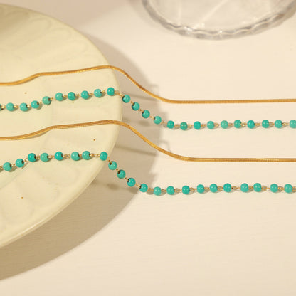 Turquoise Titanium Steel Double-Layered Necklace apparel & accessories