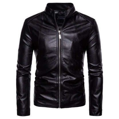 Solid Collar Large Men's Motorcycle Leather PU Jacket apparels & accessories