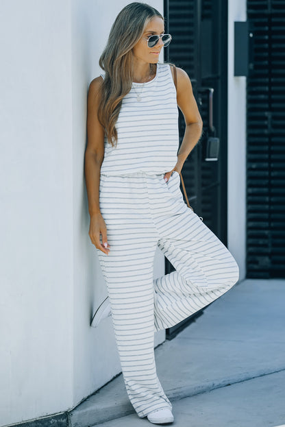 Striped Sleeveless Jumpsuit with Pockets apparel & accessories