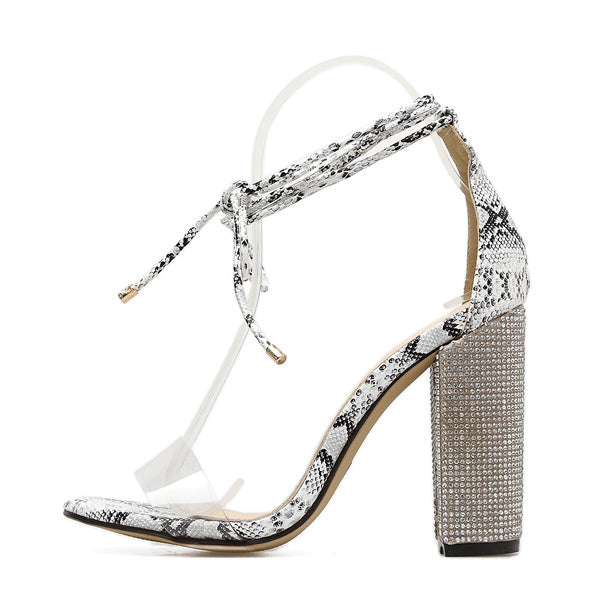 Women Rome Heeled Sandals Rhinestone Ankle Strap Shoes & Bags