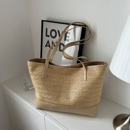 Straw Weave Leather Strap Tote Bag apparel & accessories