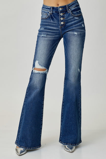 RISEN Distressed Button-Fly Flare Jeans Bottom wear