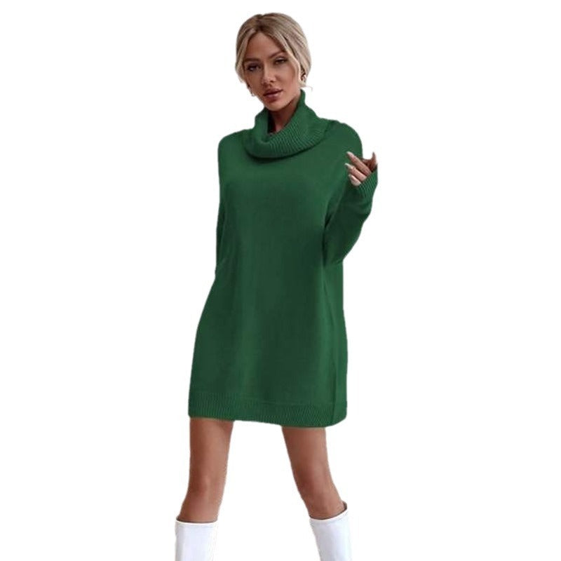 Solid Color Loose High Collar Knitted Dress apparels & accessories