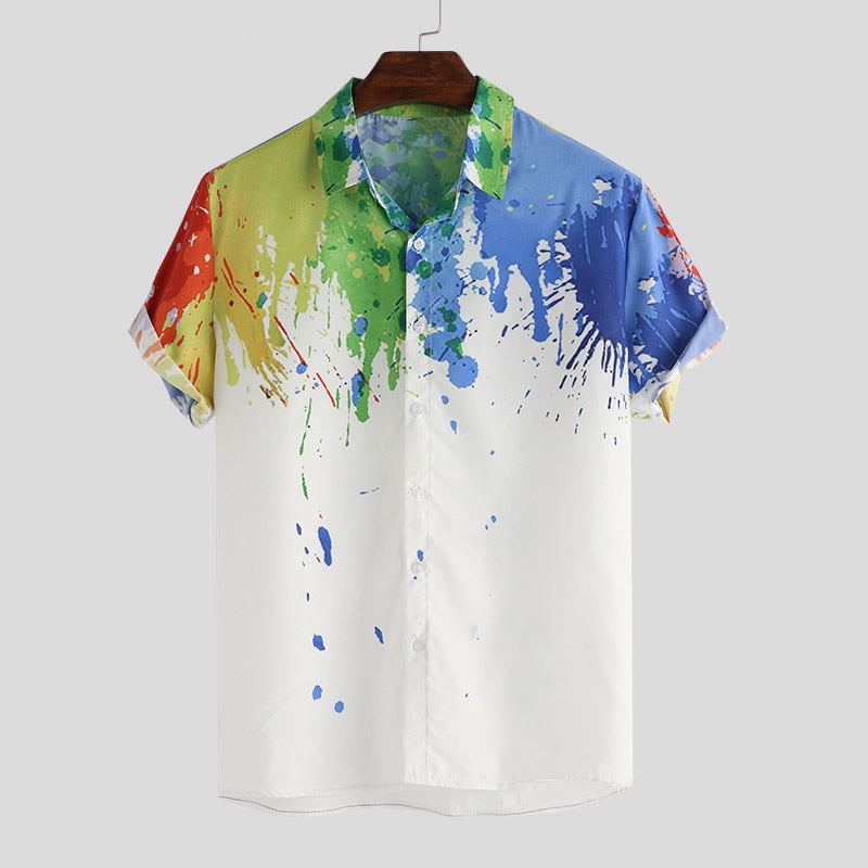 Ink Print Short-sleeved Hawaiian Beach Shirt Men's Street Shirt apparel & accessories