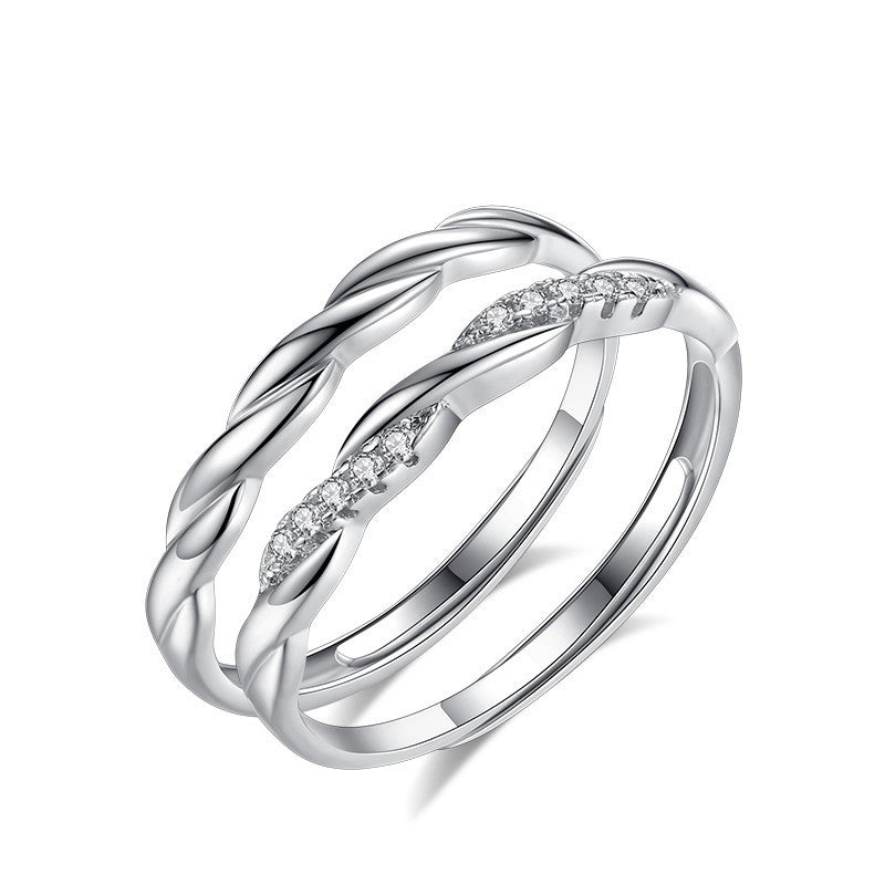 S925 sterling silver water ripple micro inlaid couple ring Jewelry