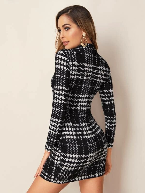 Early spring new houndstooth mid-length slim dress women apparel & accessories