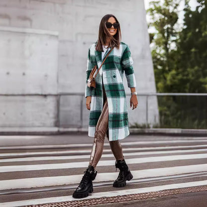 Fashion Brushed Mid-length Plaid Wool Coat apparels & accessories