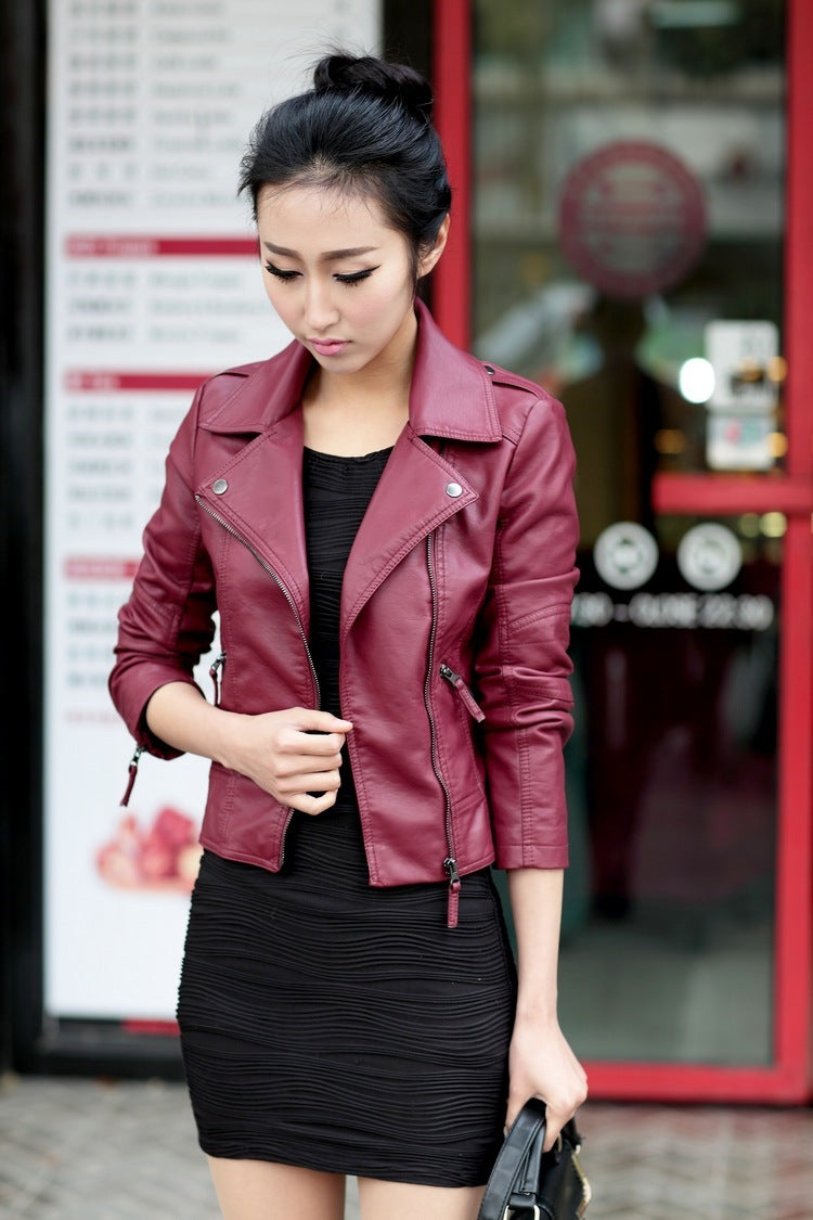 Women's jacket Diagonal zipper motorcycle leather short autumn women's leather apparels & accessories