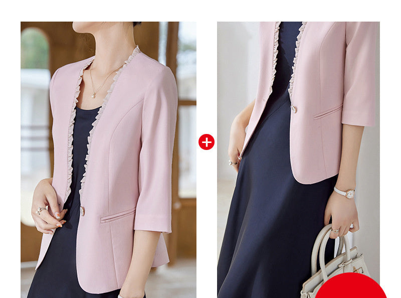 Women's Collarless Three Quarter Sleeve Suit Jacket apparel & accessories