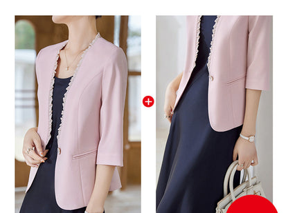 Women's Collarless Professional Casual Three Quarter Sleeve Suit Jacket apparel & accessories