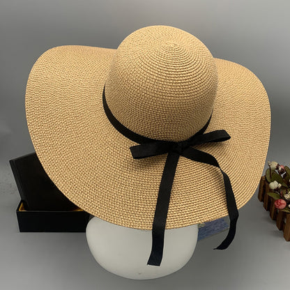 Bow Paper Braided Wide Brim Hat Accessories for women