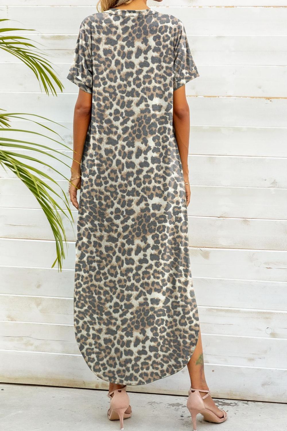 Printed V-Neck Curved Hem Dress apparel & accessories