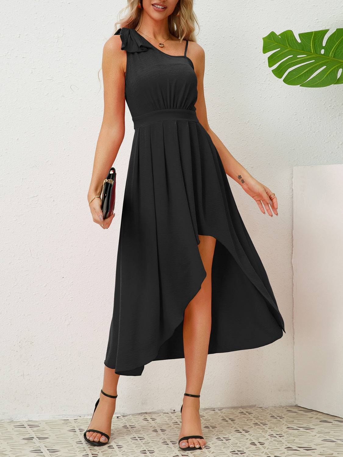 Bow Asymmetrical Neck Sleeveless Dress Dresses & Tops