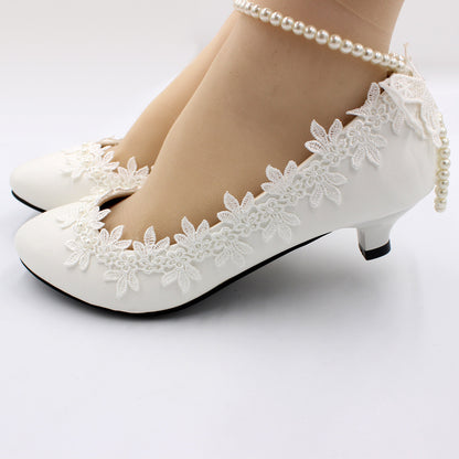 Women's Low Heel Simple White Wedding Shoes Shoes & Bags