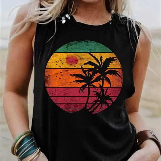 Women's Fashionable Printed Sleeveless T-shirt apparel & accessories