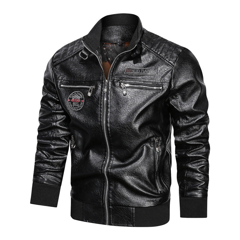 Stand-up Collar Leather Jacket With Pockets apparels & accessories