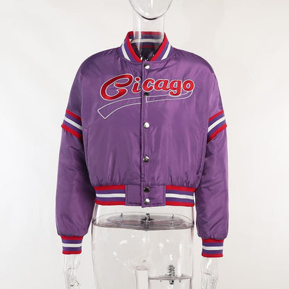 Women's Embroidered Contrast Color American Baseball Jacket apparel & accessories