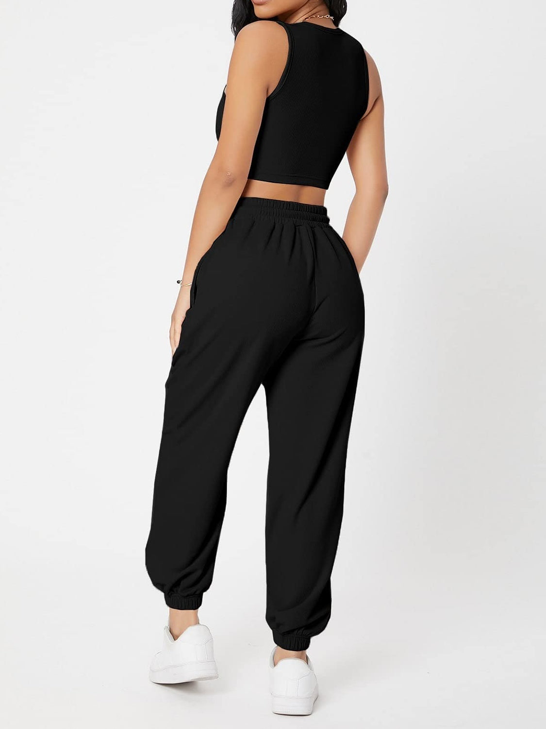 Wide Strap Top and Drawstring Joggers Set Bottom wear