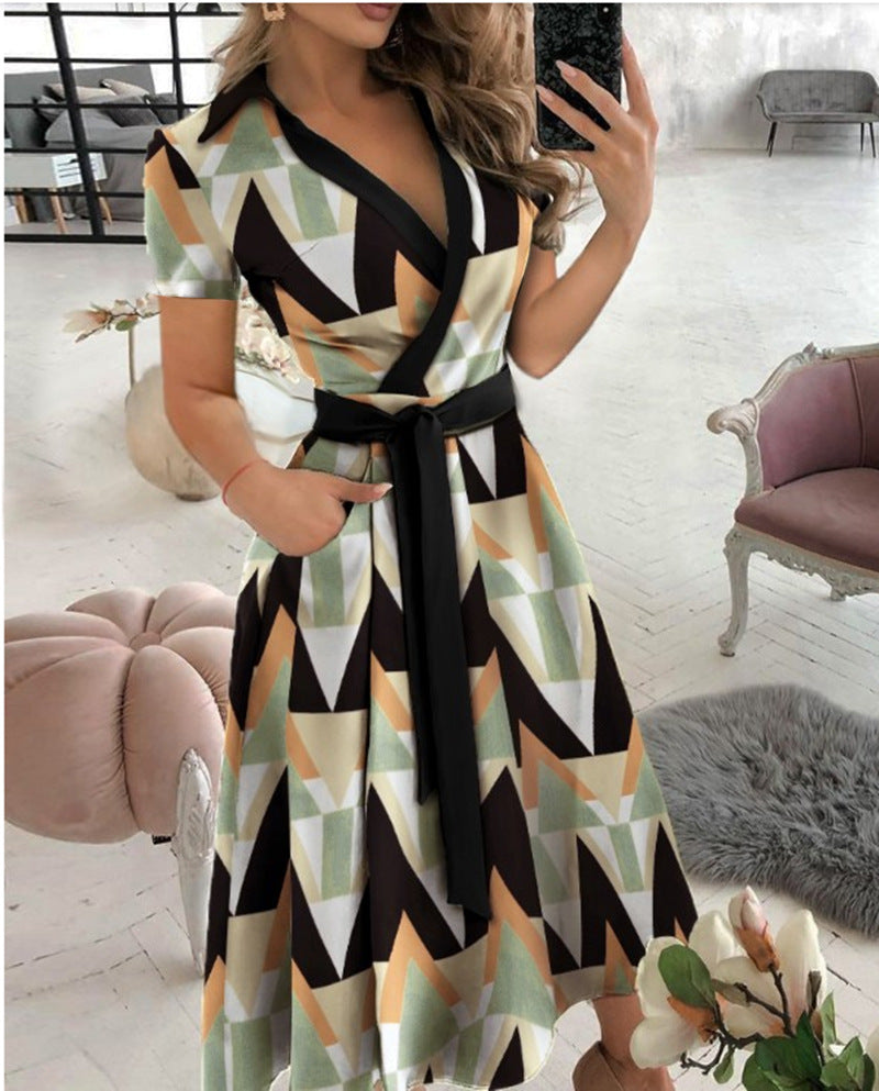 Fashion Long Sleeve V-neck Printed Sheath Dress apparels & accessories