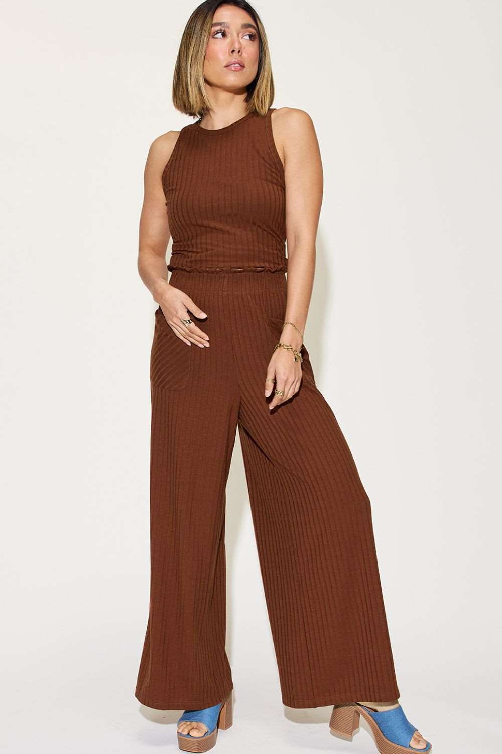 Basic Bae Full Size Ribbed Tank and Wide Leg Pants Set apparel & accessories