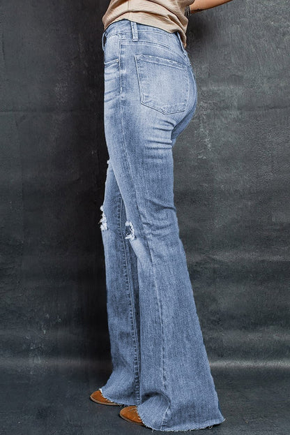 Distressed Raw Hem Flare Jeans apparel & accessories