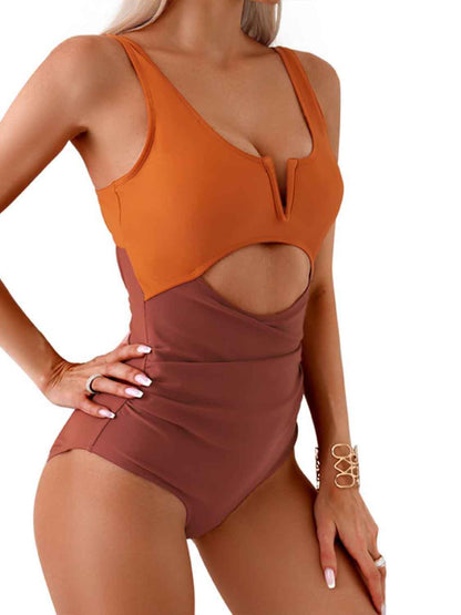 Tied Cutout Contrast One-Piece Swimwear apparel & accessories