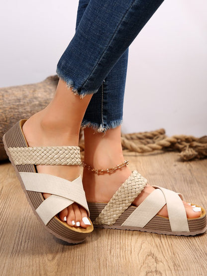 Woven Cross-strap Slippers Summer Platform Sandals Women Flat Beach Shoes Shoes & Bags