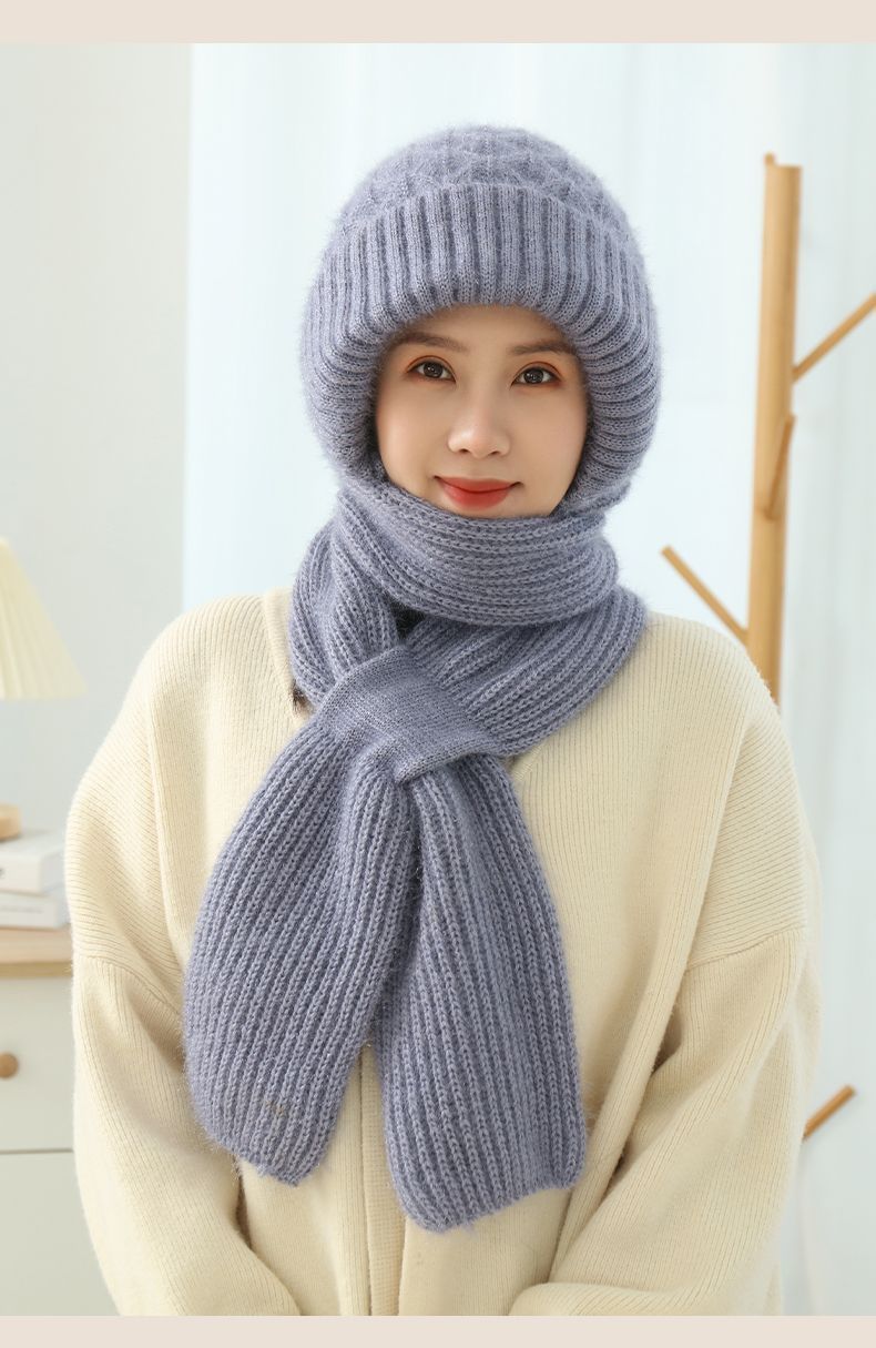 Women's Fleece-lined Scarf And Hat Winter Warm Knitted Hat Scarf scarves, Shawls & Hats