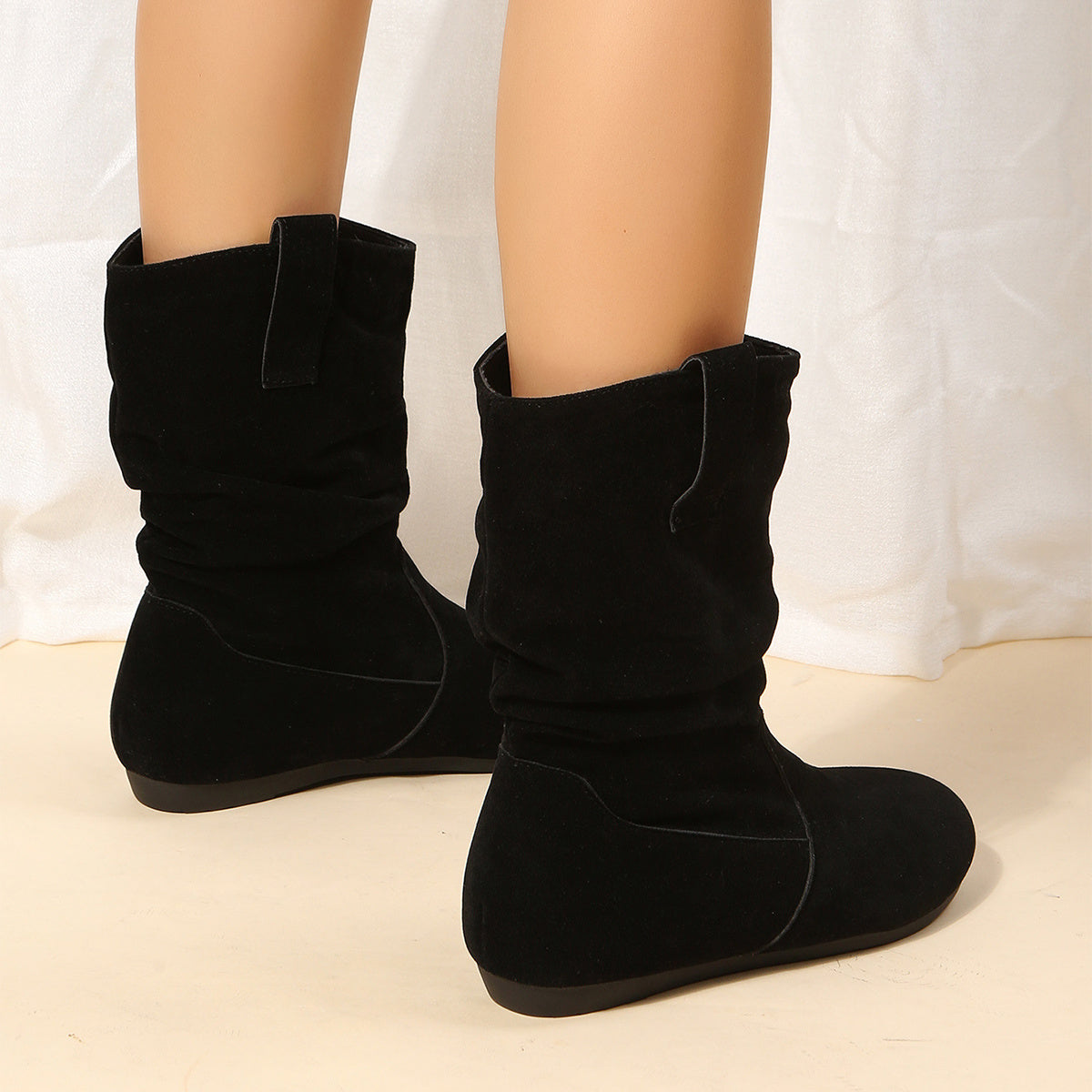 Round Toe Flat Suede Mid-calf Boot Shoes & Bags