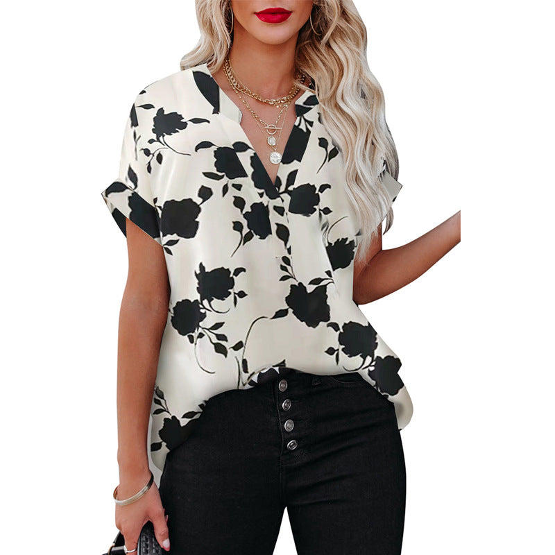 Summer Women's Clothing New Floral Print Short Sleeve Shirt For Women apparels & accessories