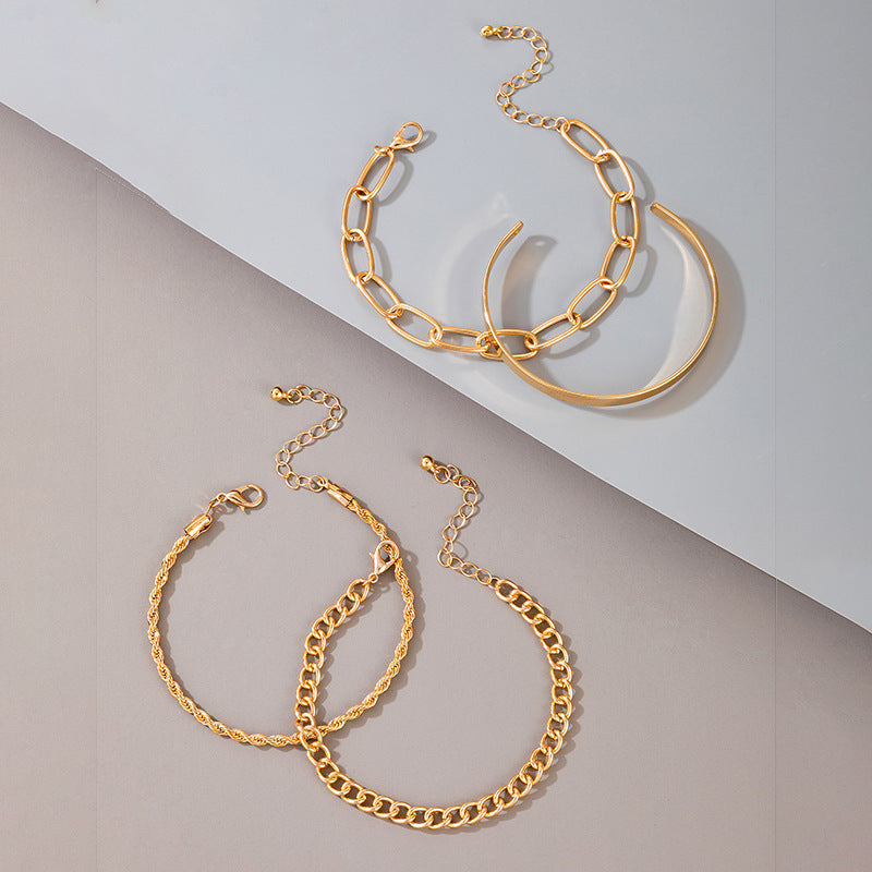 Exaggerated And Minimalist Gold Thick Chain Bracelet Set Of Four Pieces Jewelry