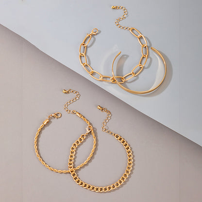 Exaggerated And Minimalist Gold Thick Chain Bracelet Set Of Four Pieces Jewelry