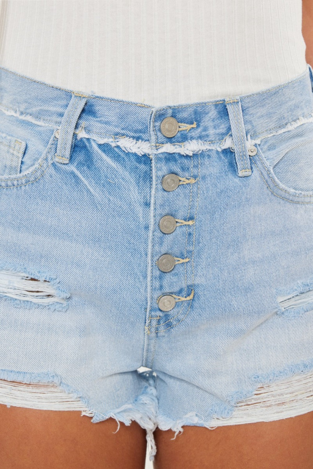 Kancan Distressed Button Fly Denim Shorts Bottom wear