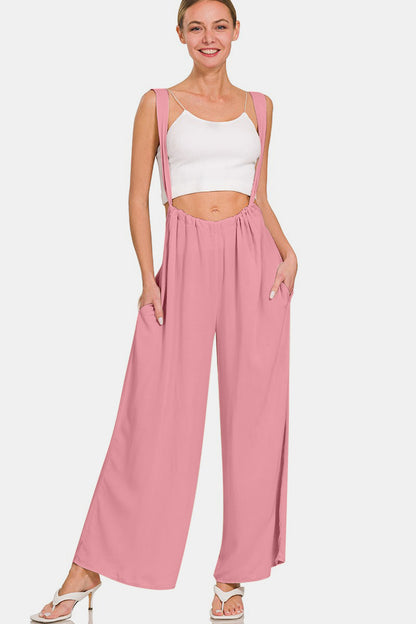 Zenana Pocketed Wide Strap Wide Leg Overalls Bottom wear