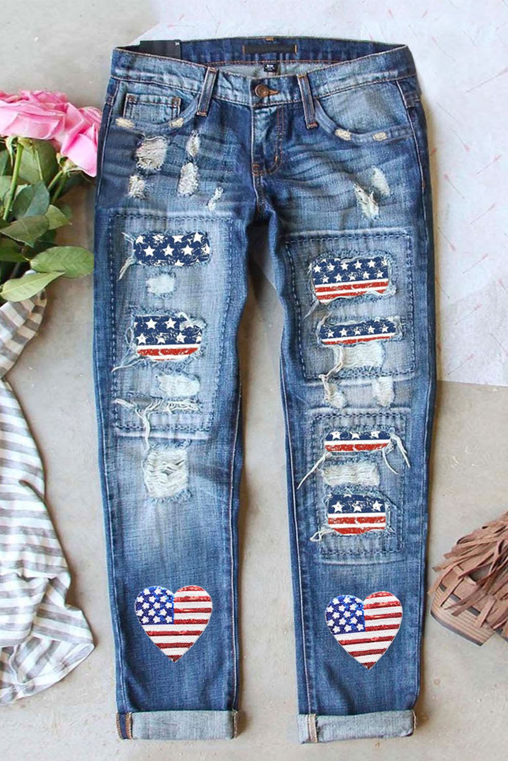 US Flag Distressed Straight Jeans apparel & accessories