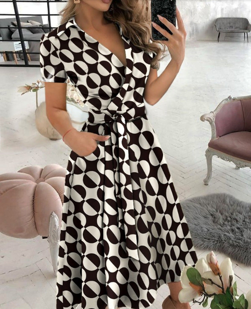 Fashion Long Sleeve V-neck Printed Sheath Dress apparels & accessories