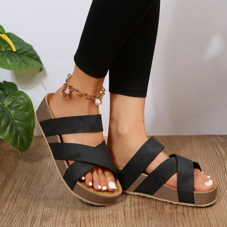Woven Cross-strap Slippers Summer Platform Sandals Women Flat Beach Shoes Shoes & Bags