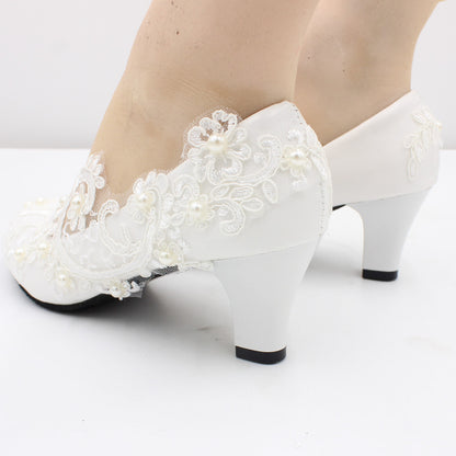 Lace High Wedding Shoes With White Low Heels Shoes & Bags