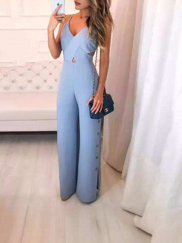 SLeeveless Hollow-out Camisole High Waist Slim Solid Color Jumpsuit apparel & accessories