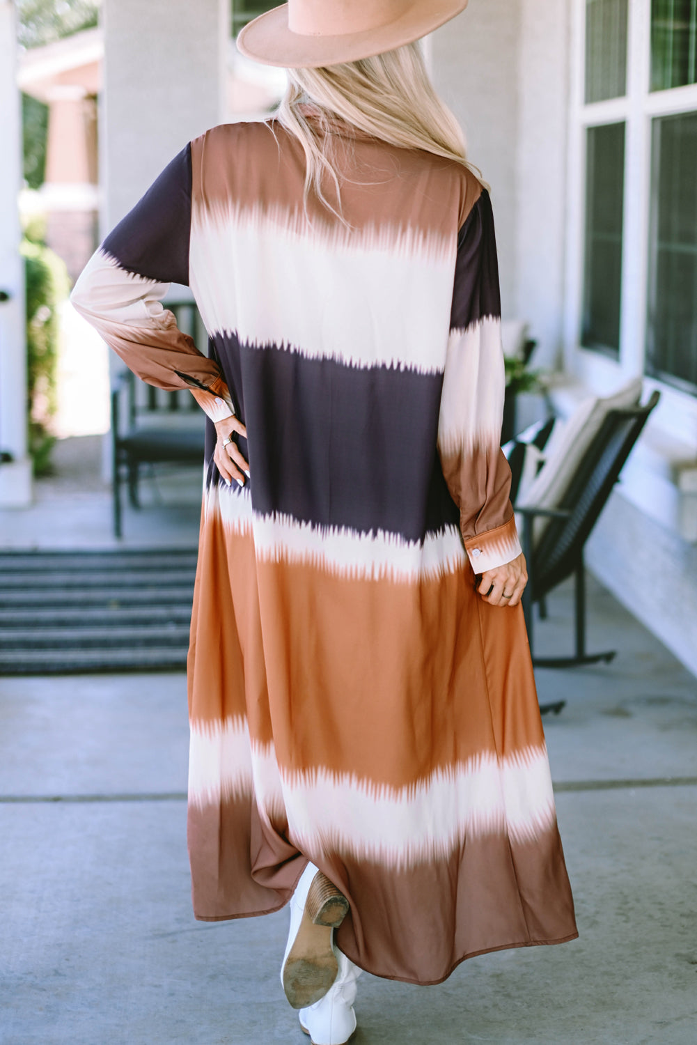 Tie Dye Colorblock Button Down Maxi Kimono apparel & accessories