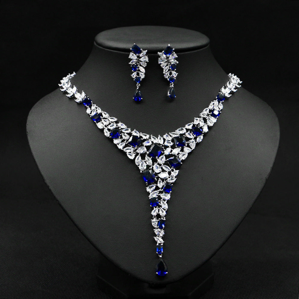 Colorful Zircon Necklace Set Wedding Dress Wedding Earring Accessories Jewelry