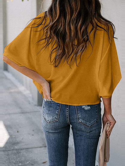 Cowl Neck Three-Quarter Sleeve Blouse apparel & accessories