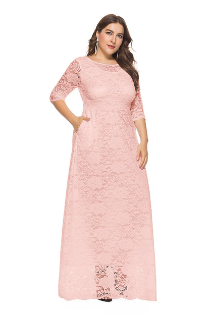 Plus Size Women New Hollow Lace Pocket Dress Dresses & Tops