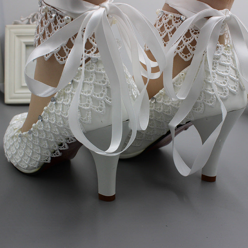 Lace-up White Wedding Plus Size High Heel shoes Shoes & Bags